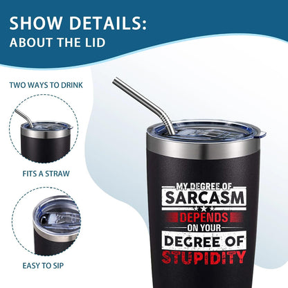 20oz Selective Hearing Sarcastic Black Stainless Steel Tumbler with Lid | Double Wall Insulated Mug, Funny Office Humor Quote Print Design, Novelty Coworker Gift for Men Women, Fits Birthday Xmas