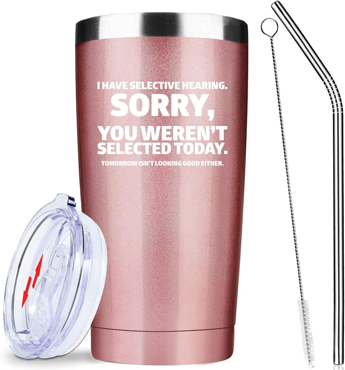 20oz Selective Hearing Sarcastic Black Stainless Steel Tumbler with Lid | Double Wall Insulated Mug, Funny Office Humor Quote Print Design, Novelty Coworker Gift for Men Women, Fits Birthday Xmas