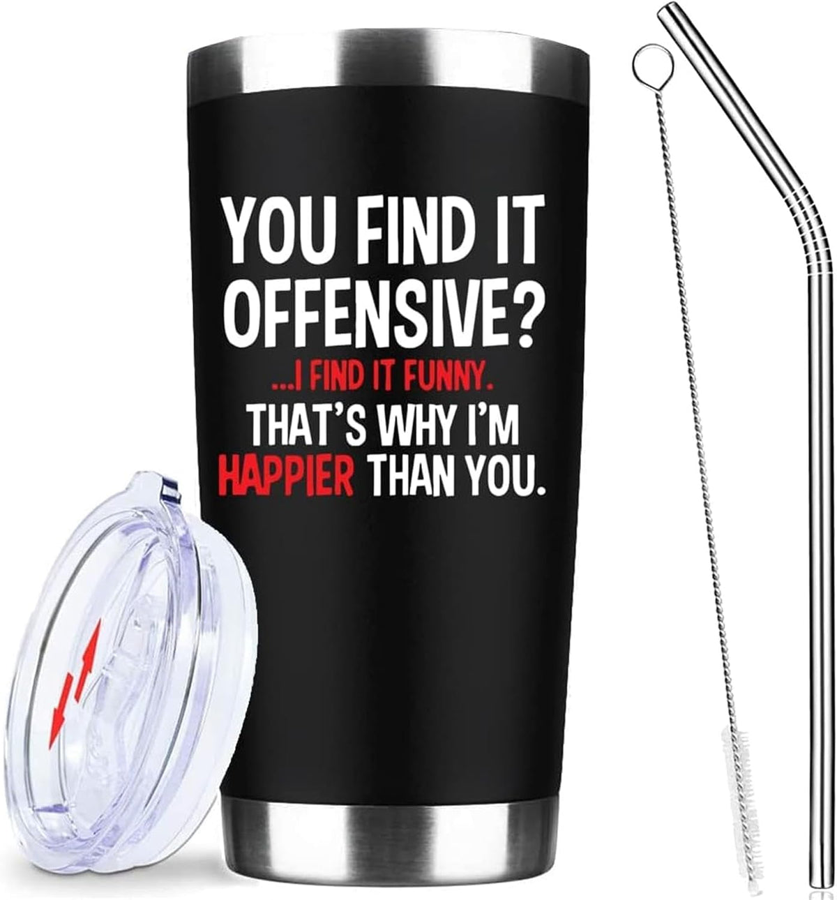 20oz Selective Hearing Sarcastic Black Stainless Steel Tumbler with Lid | Double Wall Insulated Mug, Funny Office Humor Quote Print Design, Novelty Coworker Gift for Men Women, Fits Birthday Xmas