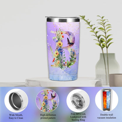 Personalized Gifts Monogrammed Birthday Gifts for Women, Cowerker Wife Sister Wedding Christmas Initial 20 oz Tumbler, Makeup Bag Cup Ballpoint Pens Journal Notebook 6 Set, (Aesthetic Green Flower C)