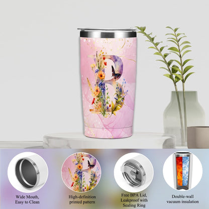 Personalized Gifts Monogrammed Birthday Gifts for Women, Cowerker Wife Sister Wedding Christmas Initial 20 oz Tumbler, Makeup Bag Cup Ballpoint Pens Journal Notebook 6 Set, (Aesthetic Green Flower C)