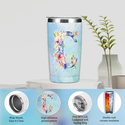 Personalized Gifts Monogrammed Birthday Gifts for Women, Cowerker Wife Sister Wedding Christmas Initial 20 oz Tumbler, Makeup Bag Cup Ballpoint Pens Journal Notebook 6 Set, (Aesthetic Green Flower C)
