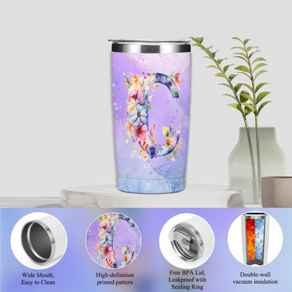 Personalized Gifts Monogrammed Birthday Gifts for Women, Cowerker Wife Sister Wedding Christmas Initial 20 oz Tumbler, Makeup Bag Cup Ballpoint Pens Journal Notebook 6 Set, (Aesthetic Green Flower C)
