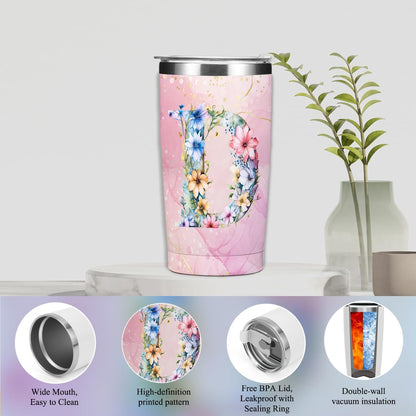 Personalized Gifts Monogrammed Birthday Gifts for Women, Cowerker Wife Sister Wedding Christmas Initial 20 oz Tumbler, Makeup Bag Cup Ballpoint Pens Journal Notebook 6 Set, (Aesthetic Green Flower C)
