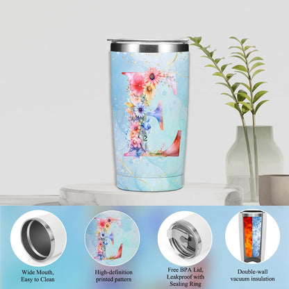 Personalized Gifts Monogrammed Birthday Gifts for Women, Cowerker Wife Sister Wedding Christmas Initial 20 oz Tumbler, Makeup Bag Cup Ballpoint Pens Journal Notebook 6 Set, (Aesthetic Green Flower C)