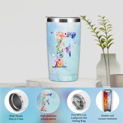 Personalized Gifts Monogrammed Birthday Gifts for Women, Cowerker Wife Sister Wedding Christmas Initial 20 oz Tumbler, Makeup Bag Cup Ballpoint Pens Journal Notebook 6 Set, (Aesthetic Green Flower C)