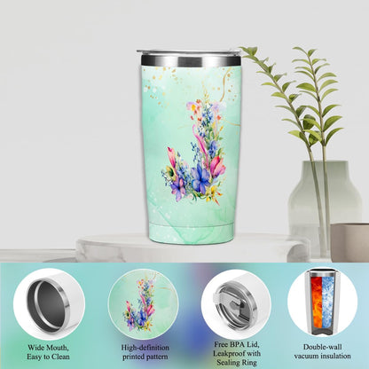 Personalized Gifts Monogrammed Birthday Gifts for Women, Cowerker Wife Sister Wedding Christmas Initial 20 oz Tumbler, Makeup Bag Cup Ballpoint Pens Journal Notebook 6 Set, (Aesthetic Green Flower C)