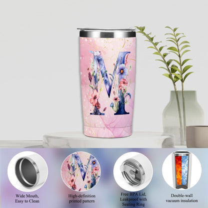 Personalized Gifts Monogrammed Birthday Gifts for Women, Cowerker Wife Sister Wedding Christmas Initial 20 oz Tumbler, Makeup Bag Cup Ballpoint Pens Journal Notebook 6 Set, (Aesthetic Green Flower C)