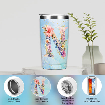 Personalized Gifts Monogrammed Birthday Gifts for Women, Cowerker Wife Sister Wedding Christmas Initial 20 oz Tumbler, Makeup Bag Cup Ballpoint Pens Journal Notebook 6 Set, (Aesthetic Green Flower C)