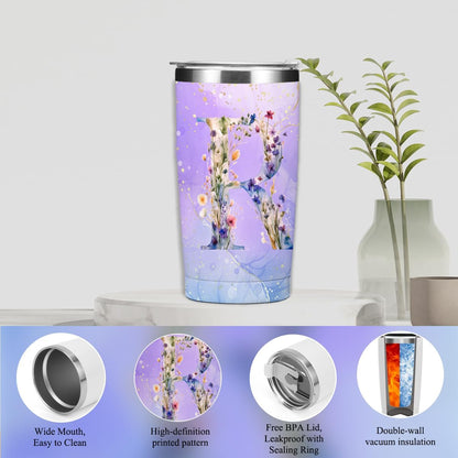 Personalized Gifts Monogrammed Birthday Gifts for Women, Cowerker Wife Sister Wedding Christmas Initial 20 oz Tumbler, Makeup Bag Cup Ballpoint Pens Journal Notebook 6 Set, (Aesthetic Green Flower C)
