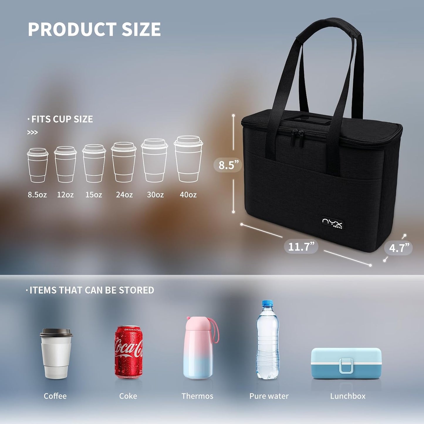 Resuable 3 Cups Drink Carrier for Delivery with Handle and Adjustable Dividers,Insulated Drink Caddy Cup Holder Bag for Take Out,Beverages Carrier Tote with Handle for Outdoors(Black)