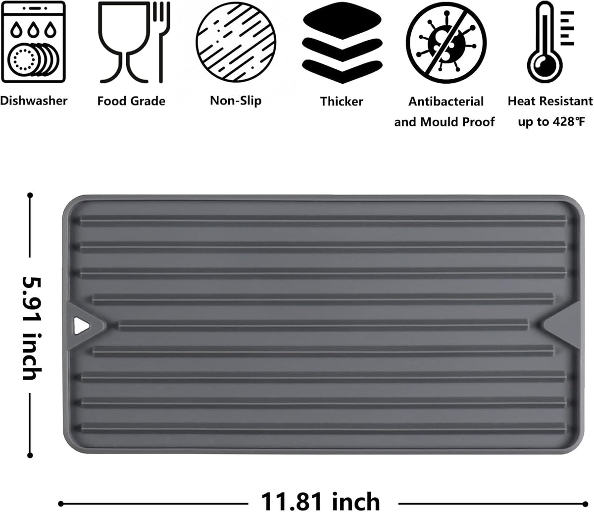 Mini Silicone Dish Drying Mat, 6" x 12", Grey
