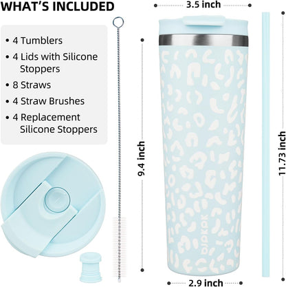 4 Pack 30oz Insulated Tumbler with Lid & Straw, Stainless Steel