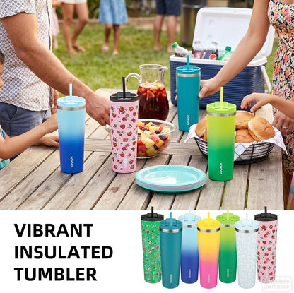 4 Pack 30oz Insulated Tumbler with Lid & Straw, Stainless Steel