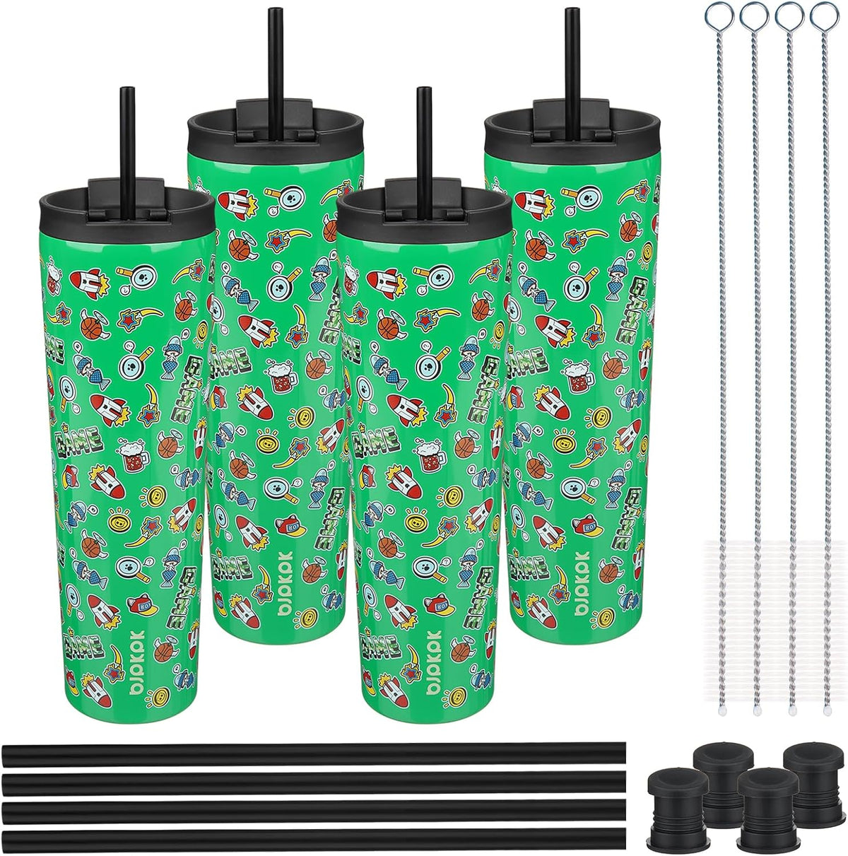 4 Pack 30oz Insulated Tumbler with Lid & Straw, Stainless Steel