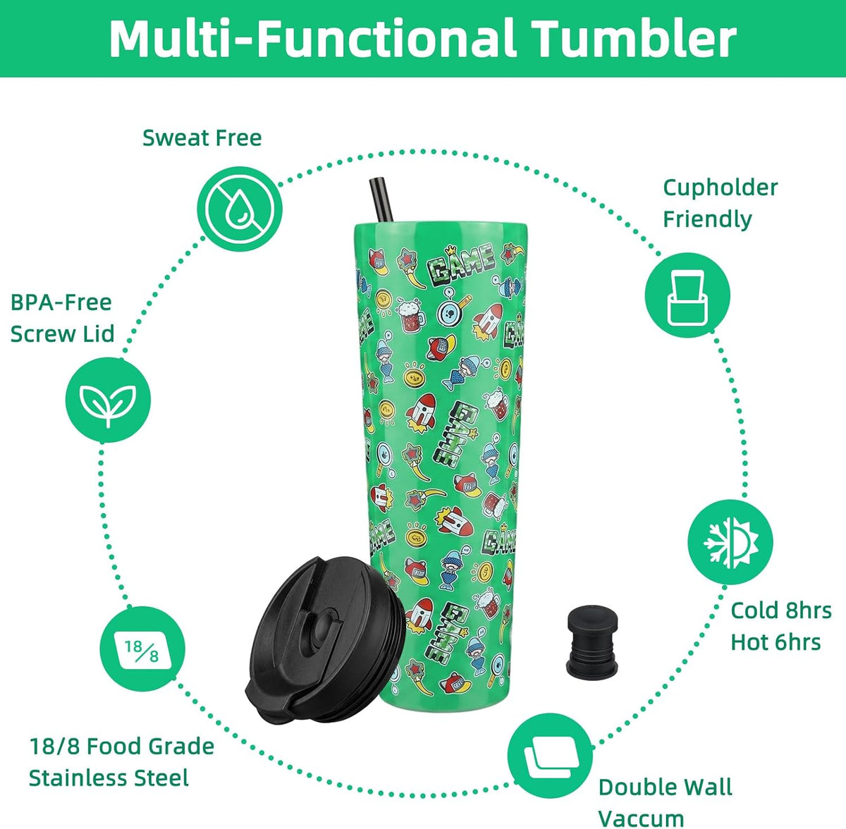 4 Pack 30oz Insulated Tumbler with Lid & Straw, Stainless Steel