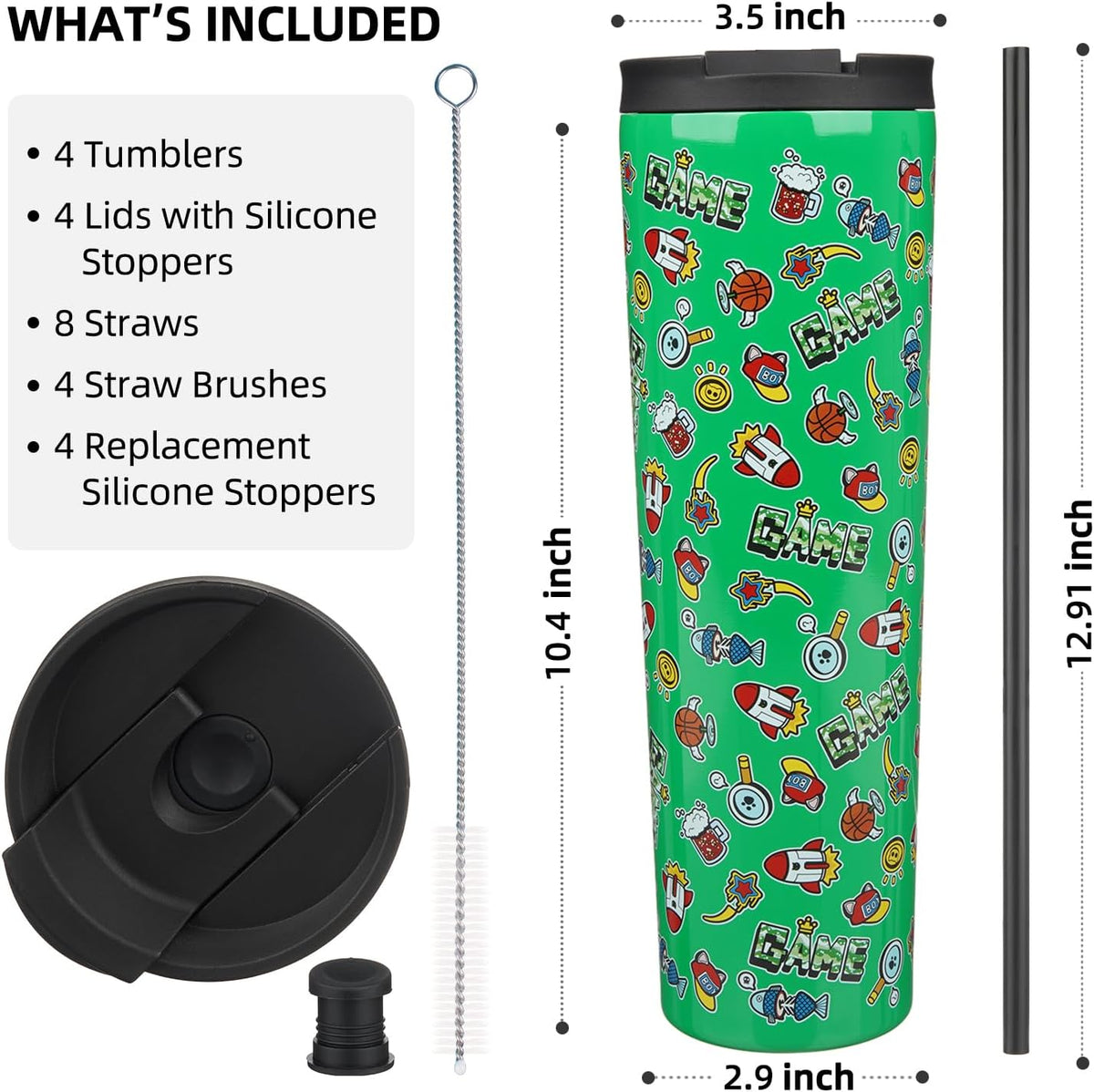 4 Pack 30oz Insulated Tumbler with Lid & Straw, Stainless Steel