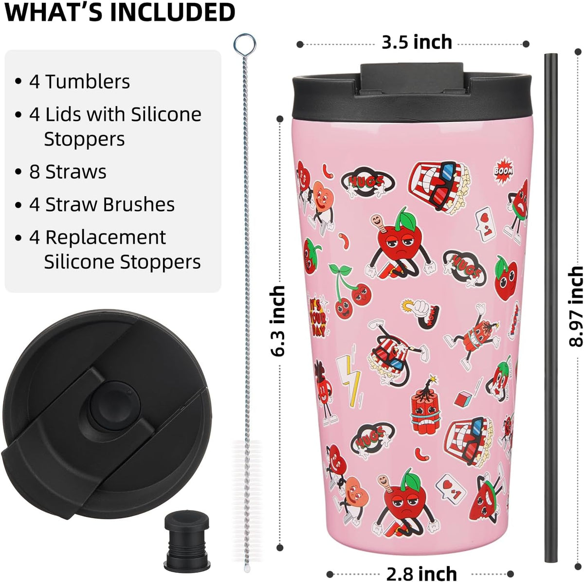 4 Pack 30oz Insulated Tumbler with Lid & Straw, Stainless Steel