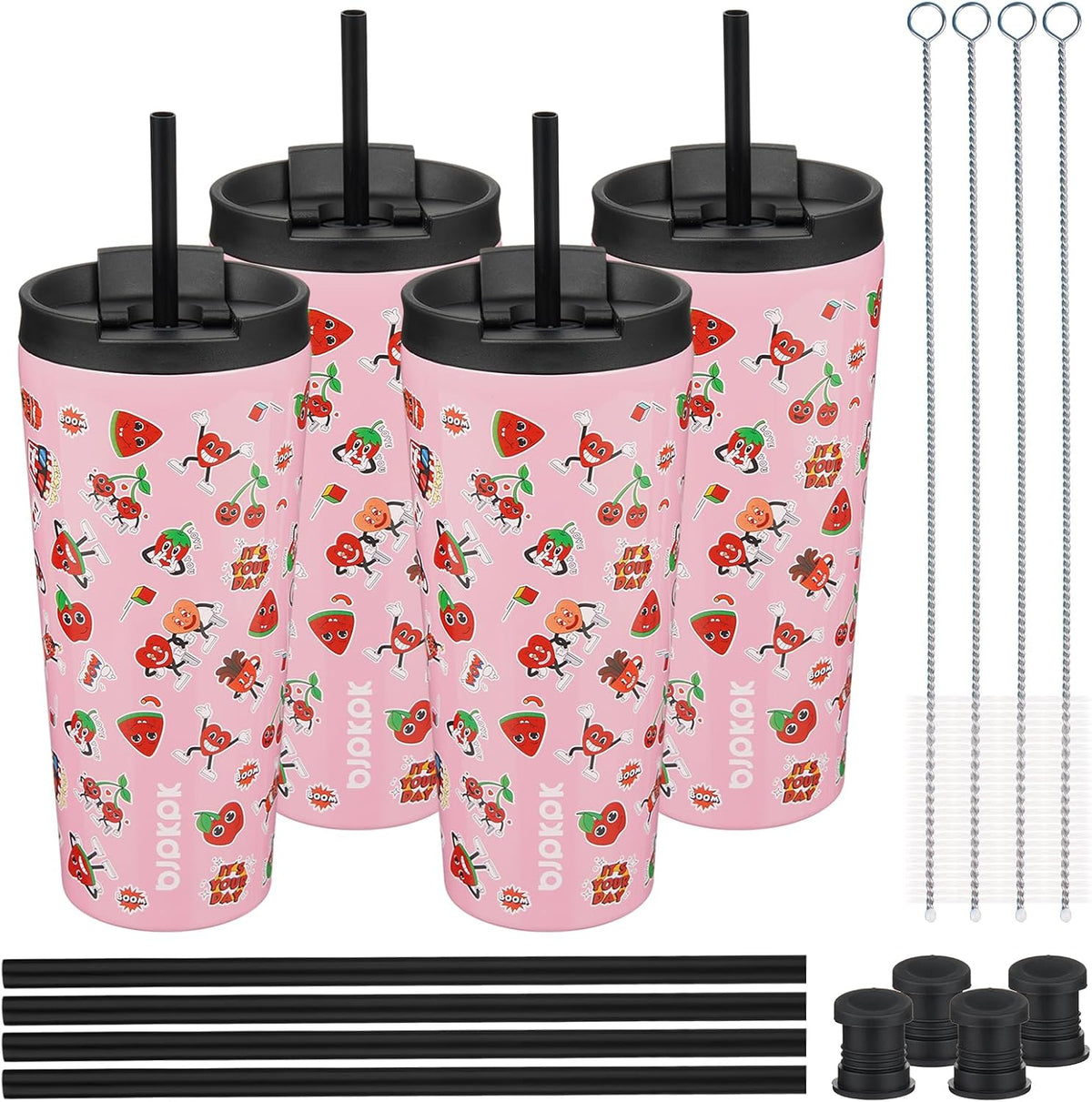 4 Pack 30oz Insulated Tumbler with Lid & Straw, Stainless Steel