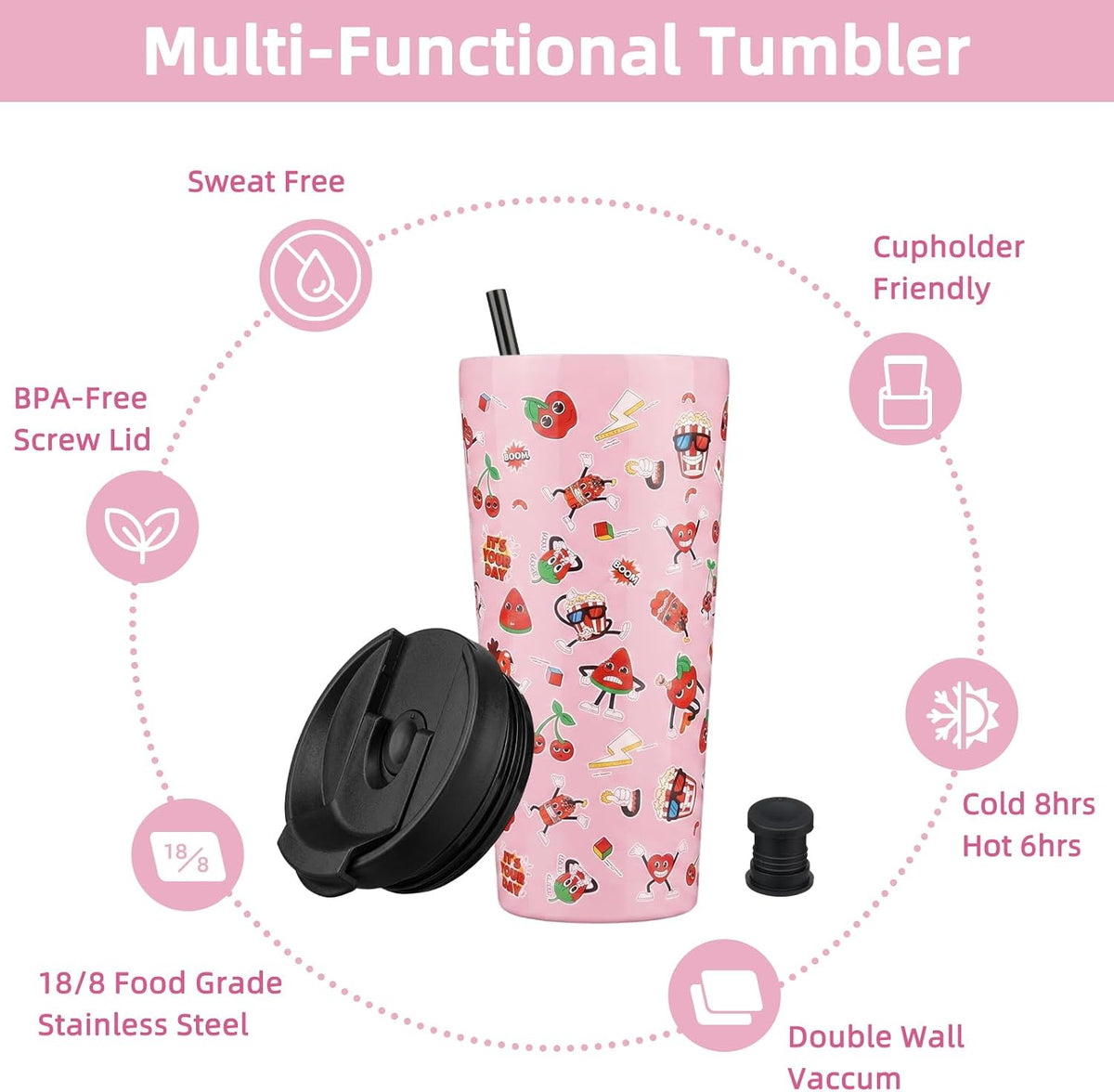 4 Pack 30oz Insulated Tumbler with Lid & Straw, Stainless Steel