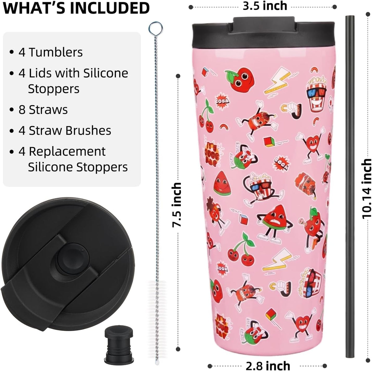 4 Pack 30oz Insulated Tumbler with Lid & Straw, Stainless Steel
