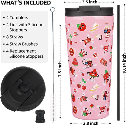 4 Pack 30oz Insulated Tumbler with Lid & Straw, Stainless Steel