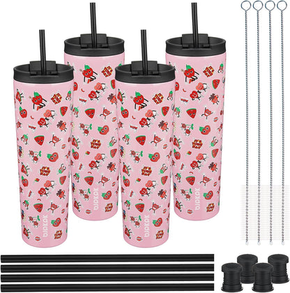 4 Pack 30oz Insulated Tumbler with Lid & Straw, Stainless Steel