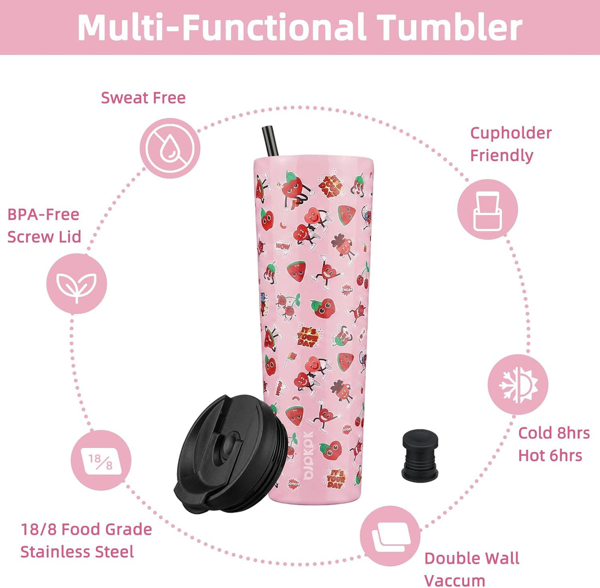4 Pack 30oz Insulated Tumbler with Lid & Straw, Stainless Steel