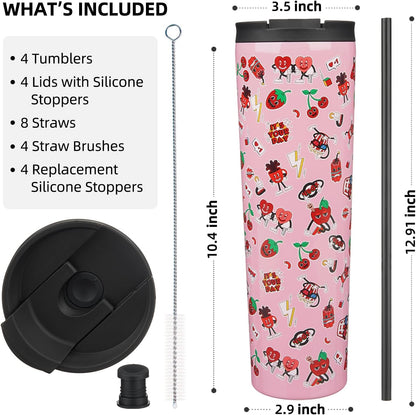 4 Pack 30oz Insulated Tumbler with Lid & Straw, Stainless Steel