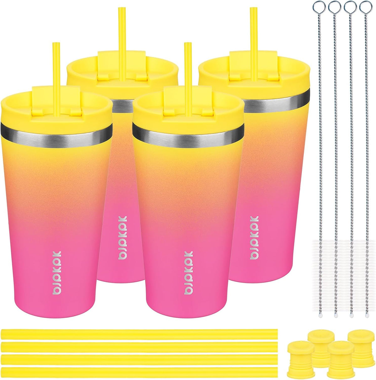 4 Pack 30oz Insulated Tumbler with Lid & Straw, Stainless Steel
