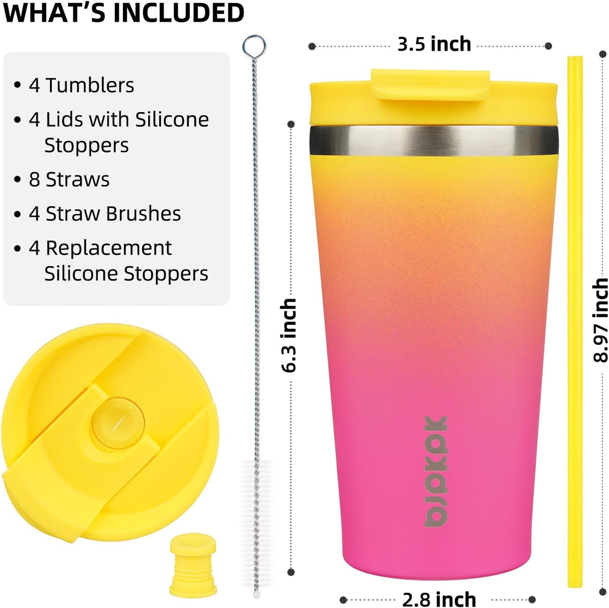 4 Pack 30oz Insulated Tumbler with Lid & Straw, Stainless Steel