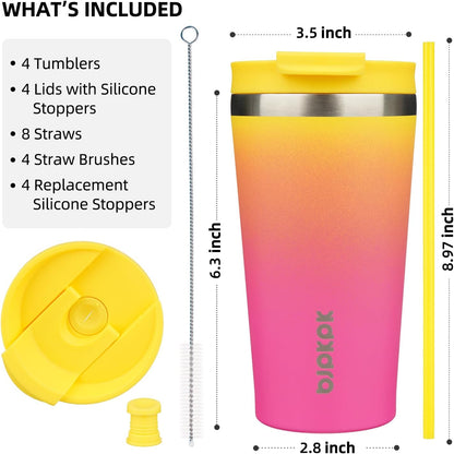 4 Pack 30oz Insulated Tumbler with Lid & Straw, Stainless Steel