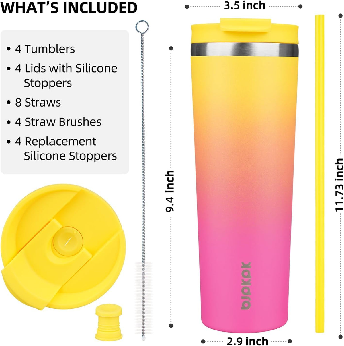 4 Pack 30oz Insulated Tumbler with Lid & Straw, Stainless Steel