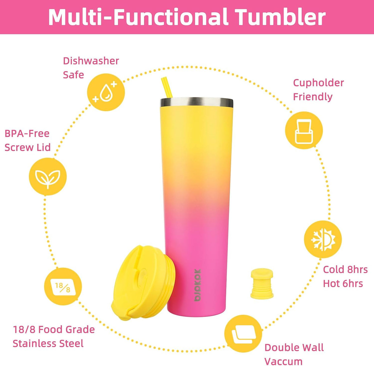 4 Pack 30oz Insulated Tumbler with Lid & Straw, Stainless Steel