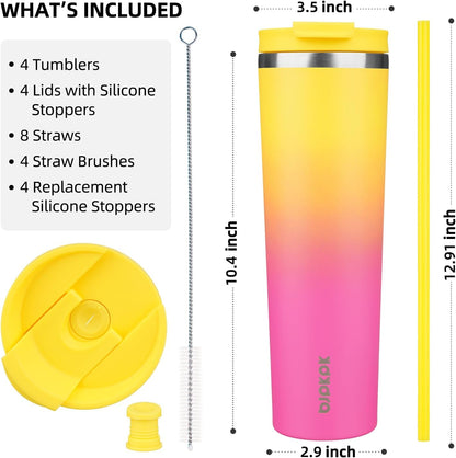 4 Pack 30oz Insulated Tumbler with Lid & Straw, Stainless Steel