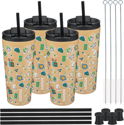 4 Pack 30oz Insulated Tumbler with Lid & Straw, Stainless Steel