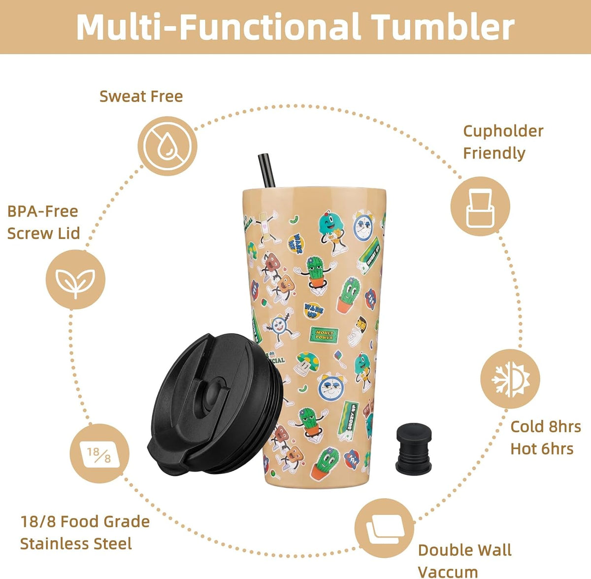 4 Pack 30oz Insulated Tumbler with Lid & Straw, Stainless Steel