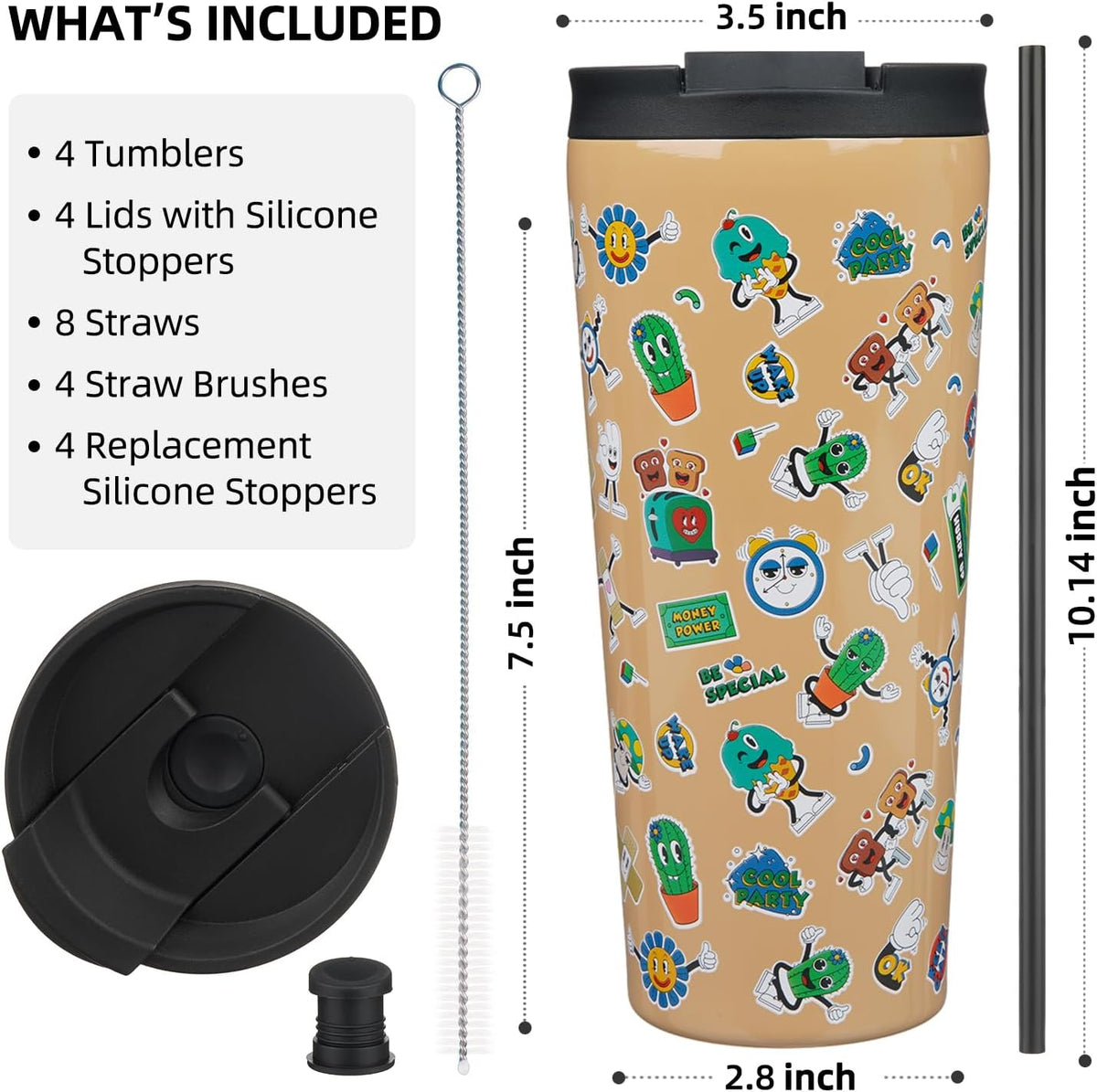 4 Pack 30oz Insulated Tumbler with Lid & Straw, Stainless Steel