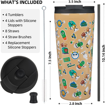4 Pack 30oz Insulated Tumbler with Lid & Straw, Stainless Steel