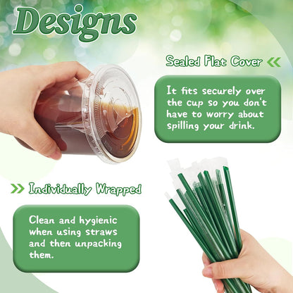 25 Set 16oz Plastic Cups with Flat Lids and Straws,Disposable Plastic Iced Coffee Cup,Disposable Clear Drinking Cups for Cold Beverages,Milkshakes,Smoothies