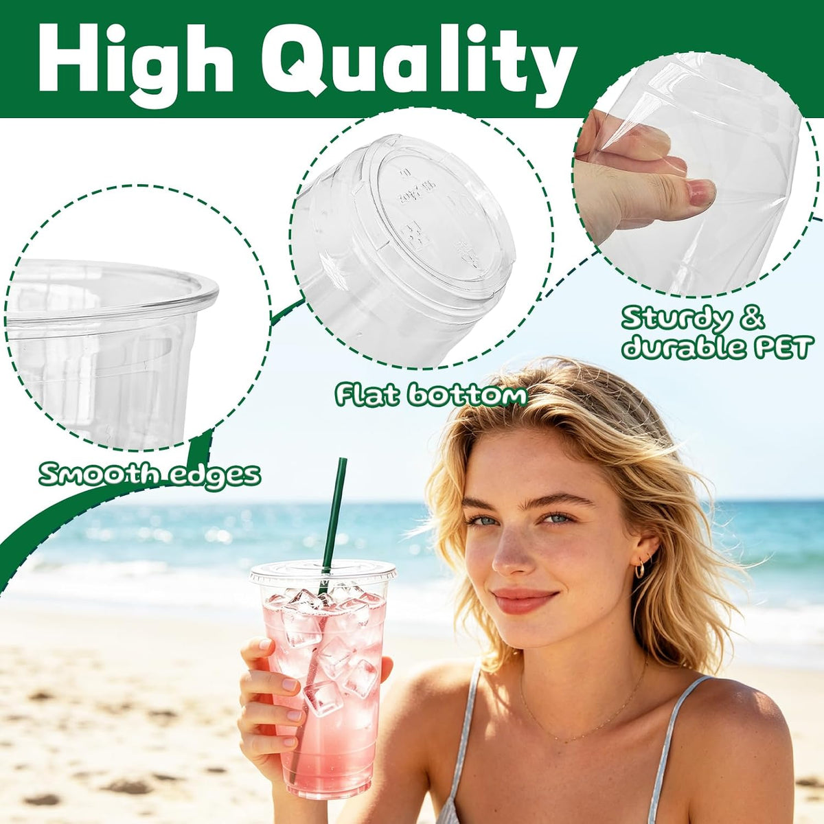 25 Set 16oz Plastic Cups with Flat Lids and Straws,Disposable Plastic Iced Coffee Cup,Disposable Clear Drinking Cups for Cold Beverages,Milkshakes,Smoothies
