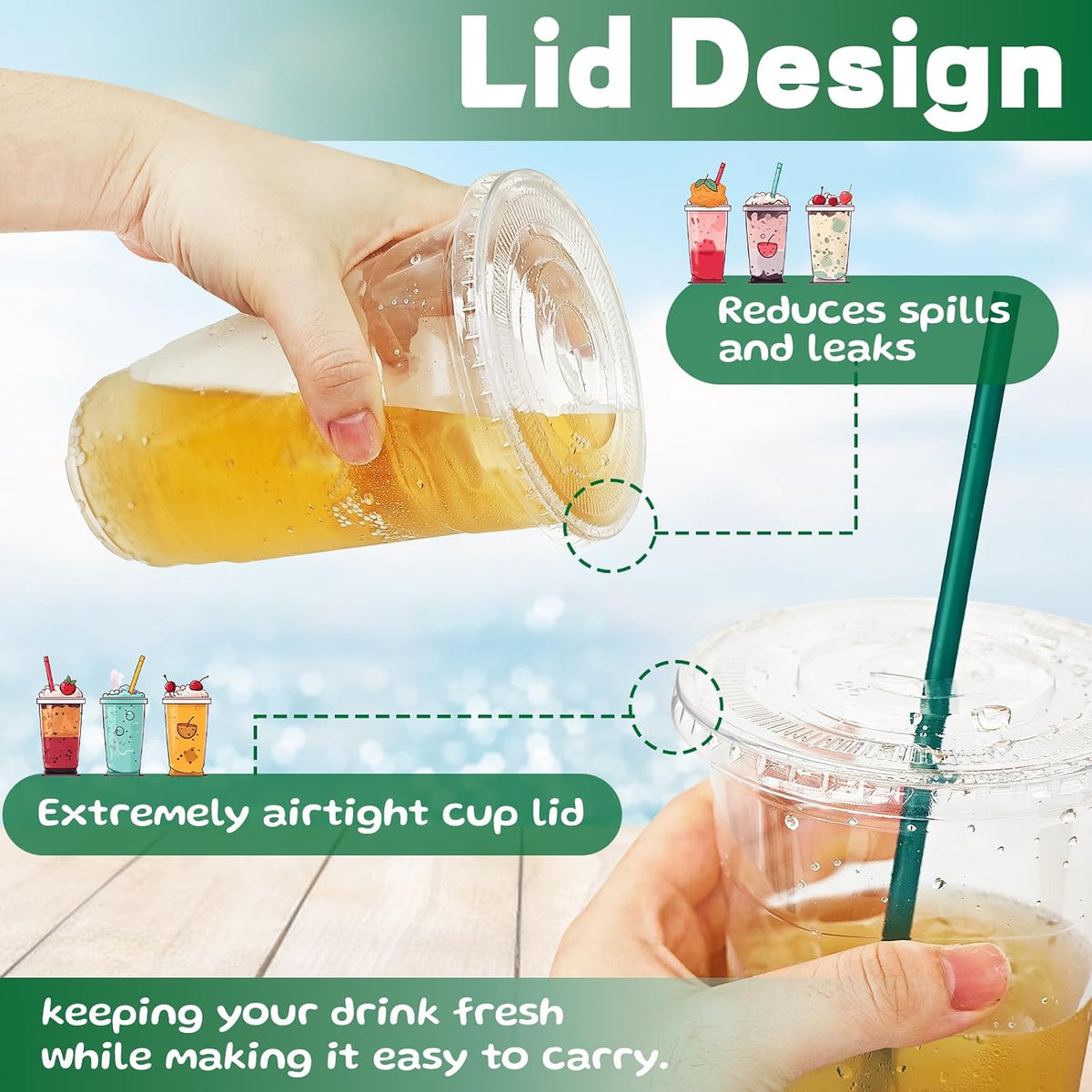25 Set 16oz Plastic Cups with Flat Lids and Straws,Disposable Plastic Iced Coffee Cup,Disposable Clear Drinking Cups for Cold Beverages,Milkshakes,Smoothies