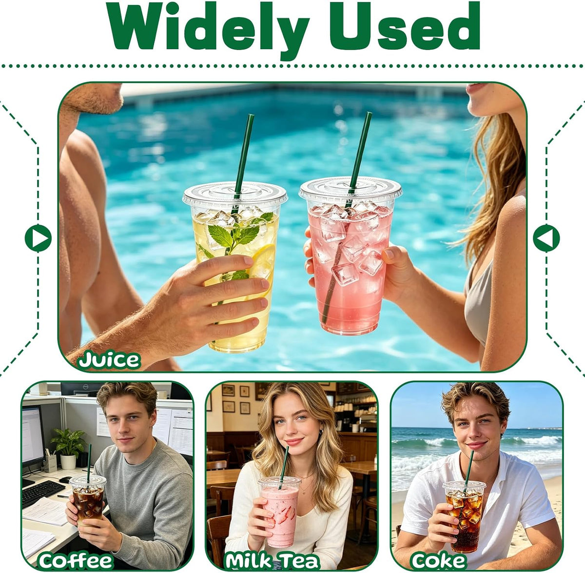 25 Set 16oz Plastic Cups with Flat Lids and Straws,Disposable Plastic Iced Coffee Cup,Disposable Clear Drinking Cups for Cold Beverages,Milkshakes,Smoothies