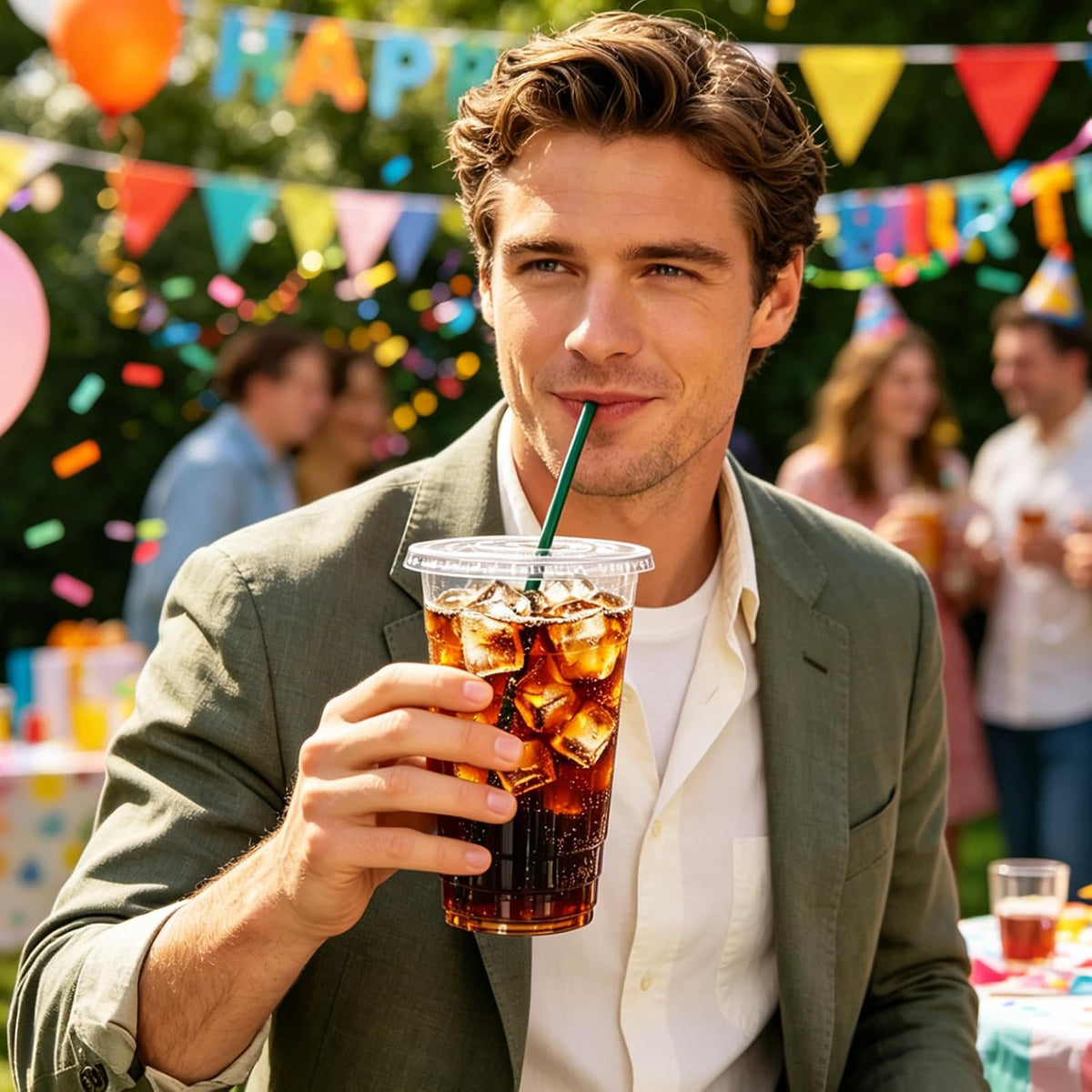 25 Set 16oz Plastic Cups with Flat Lids and Straws,Disposable Plastic Iced Coffee Cup,Disposable Clear Drinking Cups for Cold Beverages,Milkshakes,Smoothies