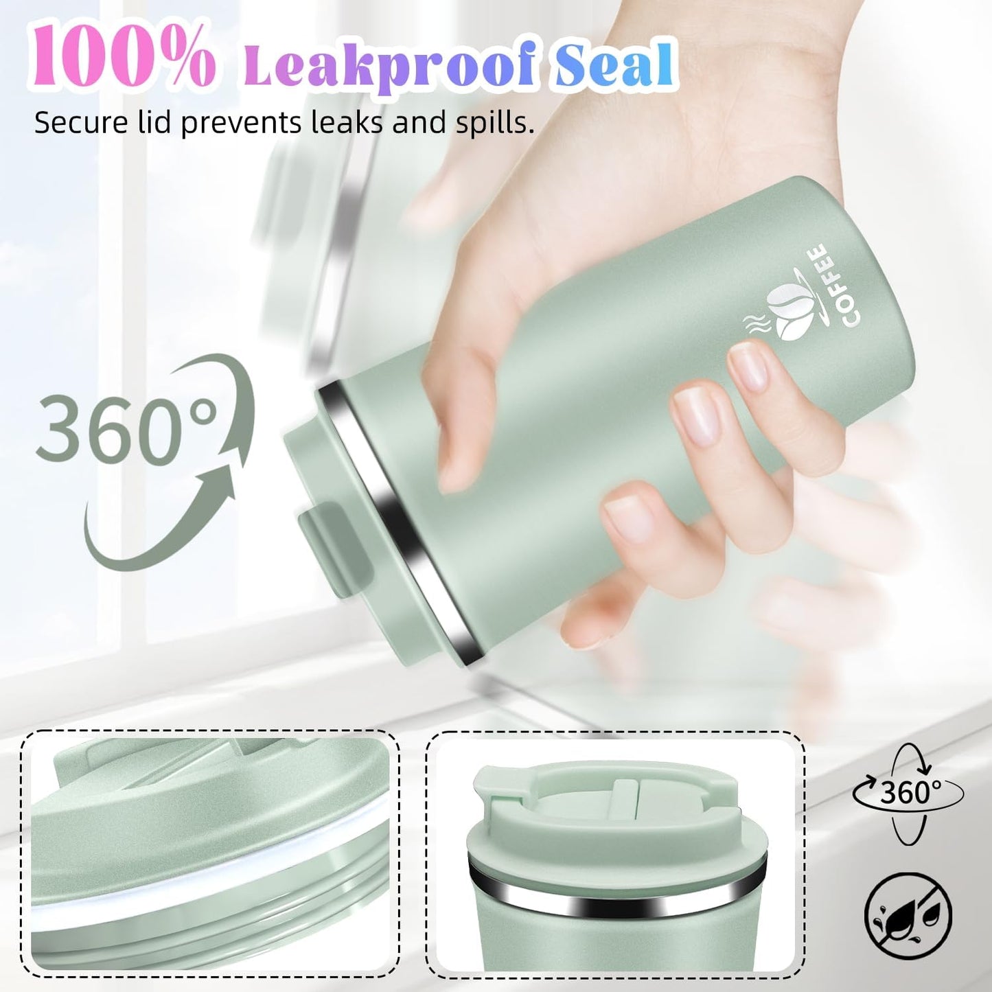 17oz Insulated Travel Coffee Mug with Flip Lid – Leakproof Stainless Steel Insulated Coffee Tumblers, Reusable Coffee Cup for Hot & Cold Drinks, Perfect for Camping & On-the-Go