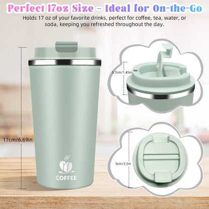 17oz Insulated Travel Coffee Mug with Flip Lid – Leakproof Stainless Steel Insulated Coffee Tumblers, Reusable Coffee Cup for Hot & Cold Drinks, Perfect for Camping & On-the-Go