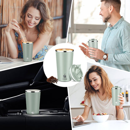 17oz Insulated Travel Coffee Mug with Flip Lid – Leakproof Stainless Steel Insulated Coffee Tumblers, Reusable Coffee Cup for Hot & Cold Drinks, Perfect for Camping & On-the-Go