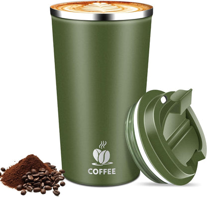 17oz Insulated Travel Coffee Mug with Flip Lid – Leakproof Stainless Steel Insulated Coffee Tumblers, Reusable Coffee Cup for Hot & Cold Drinks, Perfect for Camping & On-the-Go