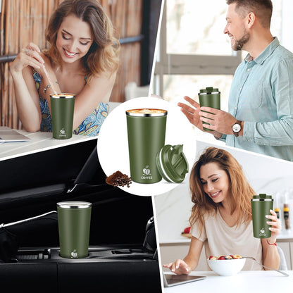17oz Insulated Travel Coffee Mug with Flip Lid – Leakproof Stainless Steel Insulated Coffee Tumblers, Reusable Coffee Cup for Hot & Cold Drinks, Perfect for Camping & On-the-Go