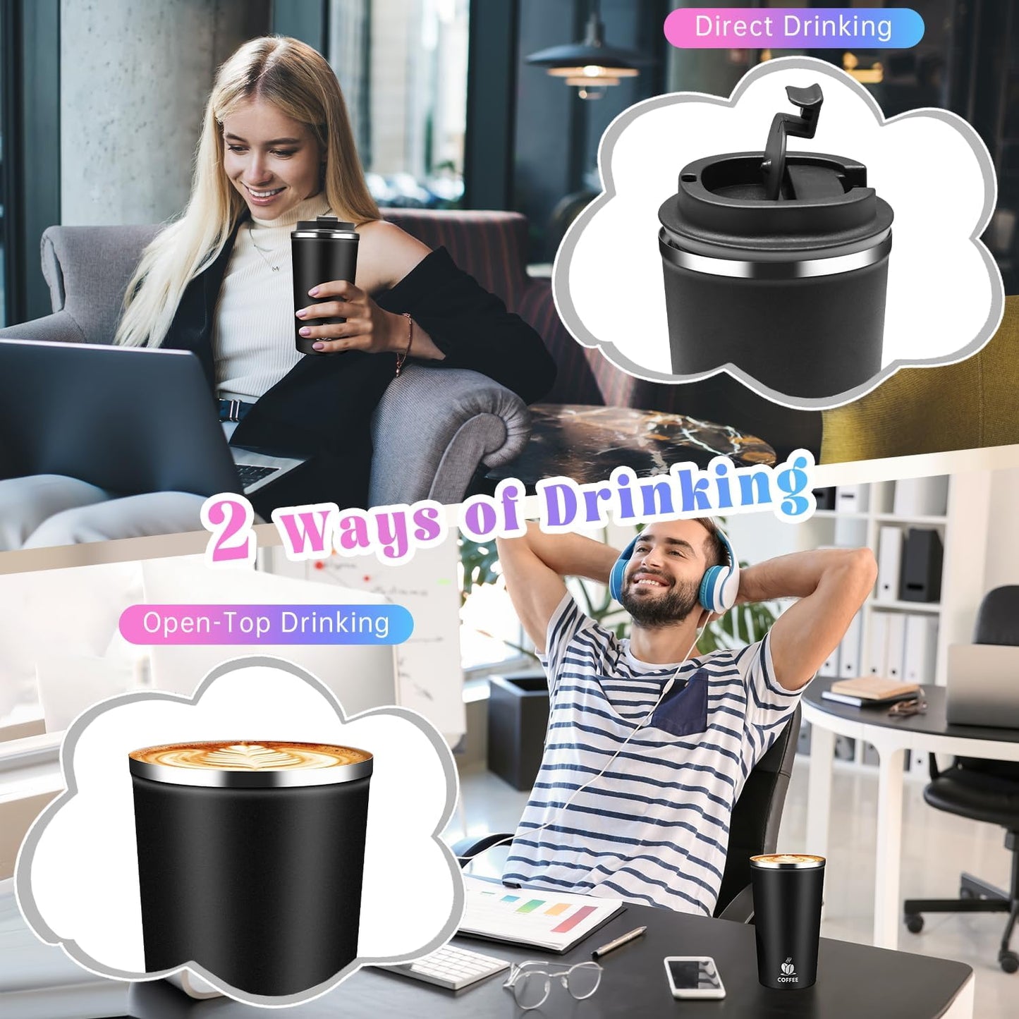 17oz Insulated Travel Coffee Mug with Flip Lid – Leakproof Stainless Steel Insulated Coffee Tumblers, Reusable Coffee Cup for Hot & Cold Drinks, Perfect for Camping & On-the-Go